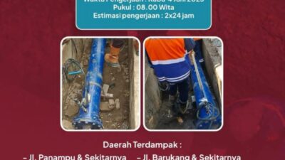 Perbaikan Pompa Inline Pannampu, Sejumlah Wilayah Makassar Berpotensi Terdampak