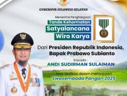 Sukses Tingkatkan Pertanian, Gubernur Sulsel Terima Satyalancana Wira Karya dari Presiden Prabowo